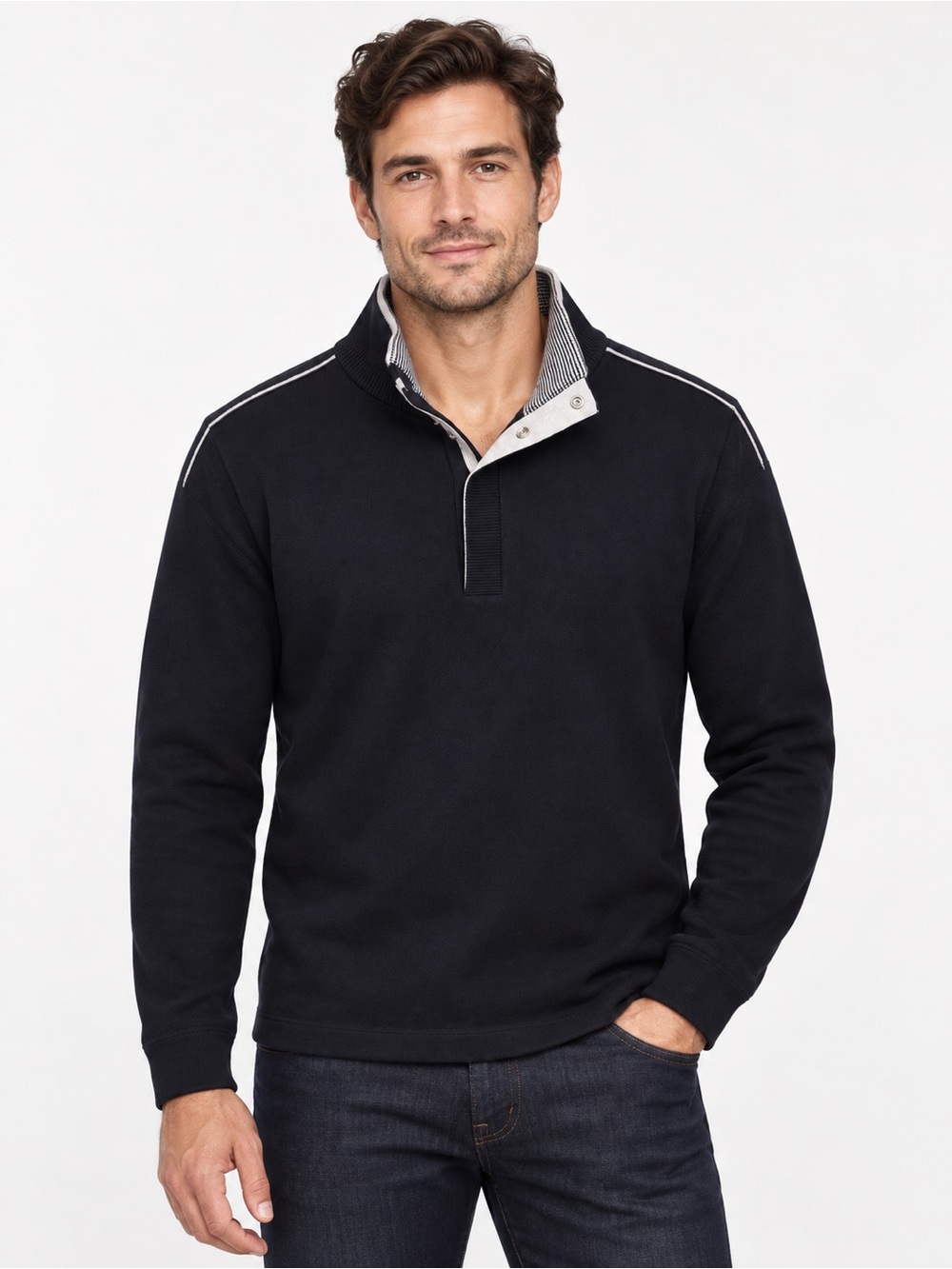 BOSS Hugo Boss Men’s L Black Snap Collar Pullover
